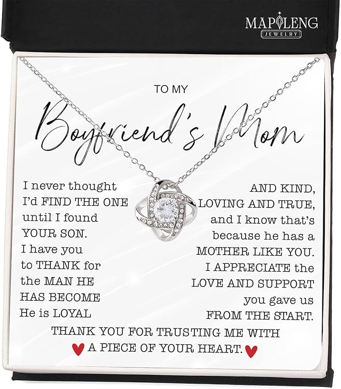 To My Boyfriend's Mom Love Knot Necklace, Elegant Jewelry Gift From Girlfriend, Meaningful Mothers Day Surprise, Birthday Christmas Keepsake With Heartfelt Message