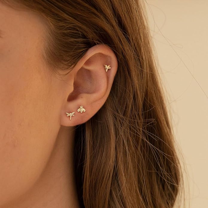 VRIUA 20G Tiny Flat Back Earrings for Women - 14K Gold/Silver Plated Small Flat Back Stud Earrings Hypoallergenic Cartilage Helix Piercing Jewelry