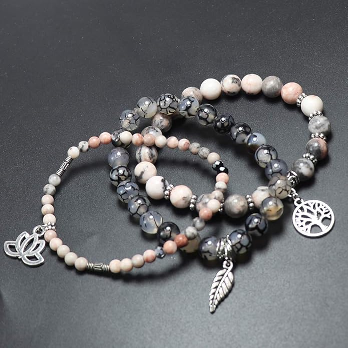 UEUC Tree of Life Yoga Healing Stone Bracelets,Multilayer Lotus Chakra Stone Reiki Bracelet Sets,Anxiety Crystal Natural Stone,for Women Stress Relief
