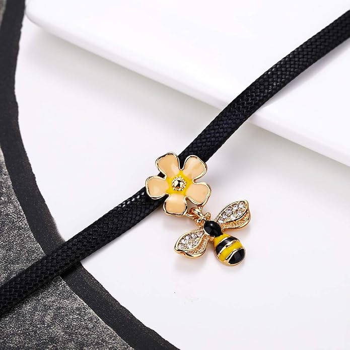Yonhon Black Choker Necklace for Women,Gold/Siver Tone Choker Necklace with Elegant Pendantant