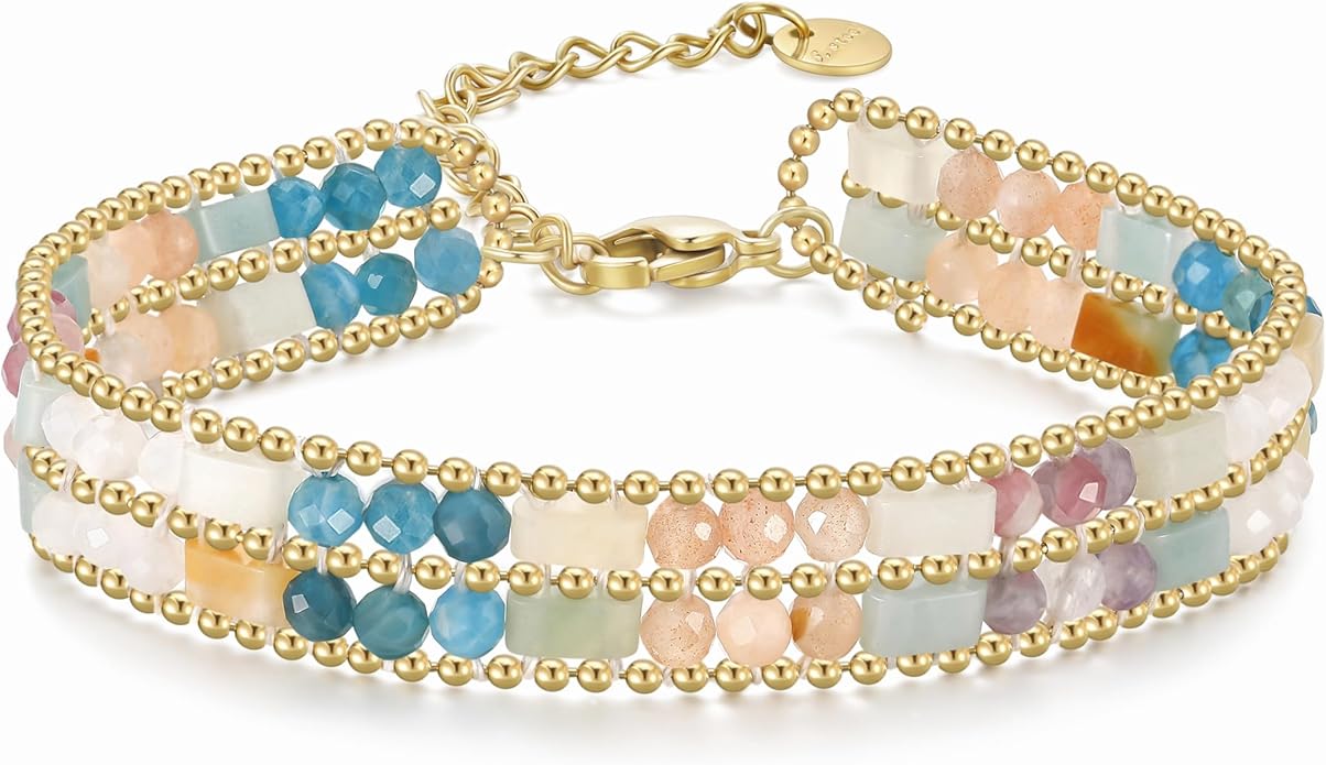 Crystal Bracelet for Women Healing Boho Stackable Bracelets Stack Dainty Energy Chakra Gemstone Natural Stone Beaded Layered Summer Vacation Beach Handmade Jewelry for Women