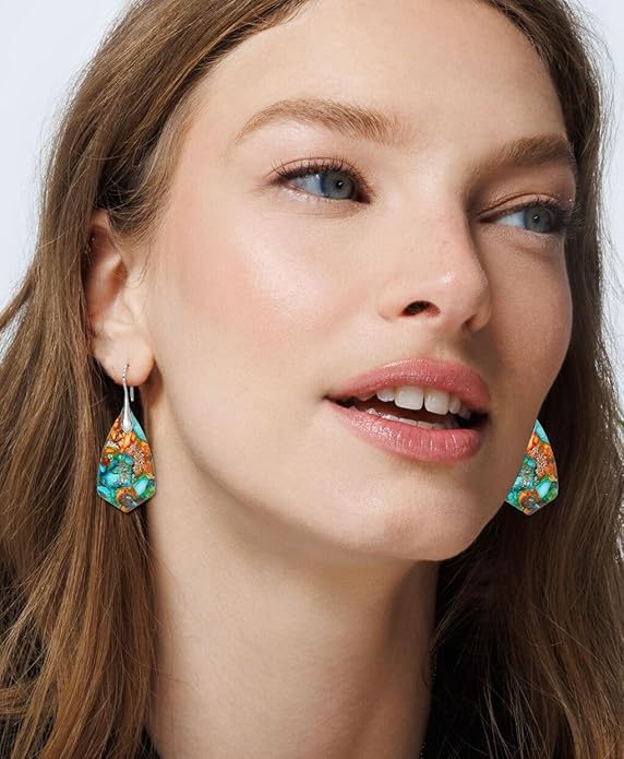 Natural Stone Earrings Multishape Dangle Drop Earrings Boho Stone Earring for Women