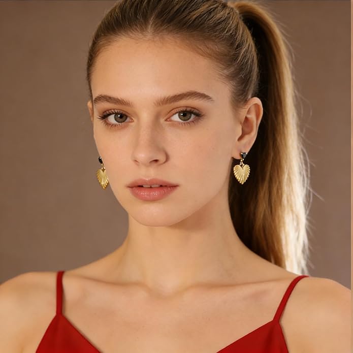 Black/White/Red/Green/Blue/Brown Heart Earrings for Women, Gold Plated Vintage Gold Earrings with Hypoallergenic Posts,Lightweight Black and Gold Dangle Statement Jewelry, Gift for Women—Girlfriend Wife Mom for Wedding, Party, Valentines Day Gifts for Her