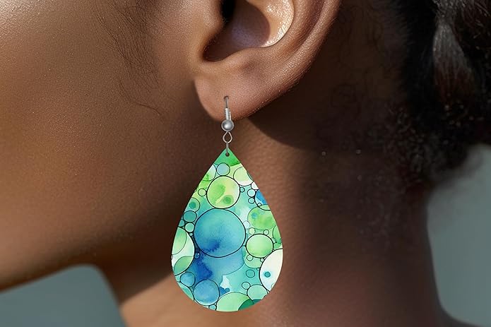 Teardrop Wood Earrings Light Weight Printed Image Dangle Jewelry, Fun and Funky Earrings