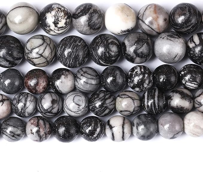 45pcs 8mm Natural Stone Beads Spider Web Stone Round Loose Spacer Energy Stone Healing Power Beads for Jewelry Making DIY Bracelet Necklace 15"