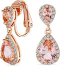 Vintage Style Bridal Cubic Zirconia Simulated Gemstone AAA CZ Halo Dangle Teardrop Chandelier Clip On Earrings For Women Silver Rose Gold Plated in Black Purple Blue Red Rose Pink Green Clear