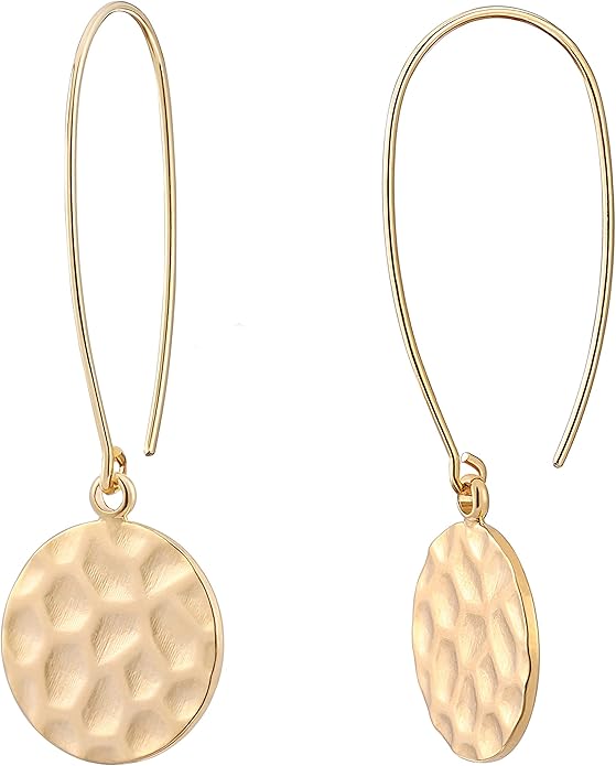 SOFYBJA Dainty 18K Gold Plated Disc Ball Triangle Sunburst Drop Earrings Long Dangle Lightweight Handmade Earrings Jewelry