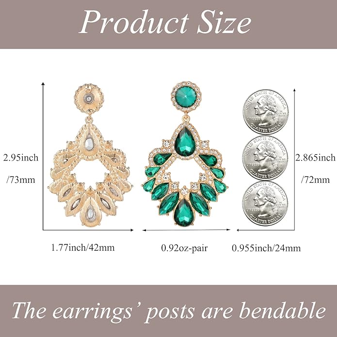 Fashion Rhinestone Statement Drop Dangle Earrings Large Colorful Crystal Chandelier Earrings for Women Bridal Wedding Party Prom