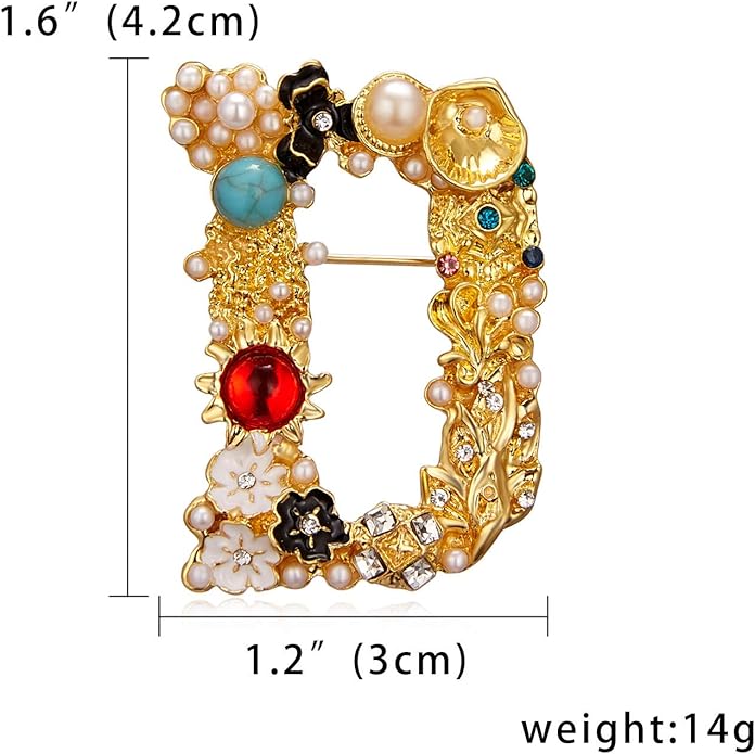 Crystal Pearl Initial Brooches Pins Gold Letter A-Z Lapel Pin Enamel Colorful Alphabet Letter Breastpin Pin Jewelry for Women Girls