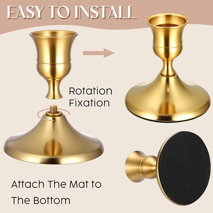 24PCS Brass Gold Taper Candle Holders, Vintage Metal Candlestick Holders | - Image 3