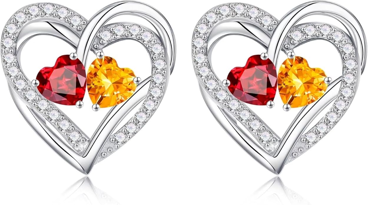 Iefil Valentines Day Gifts for Her, 925 Sterling Silver Heart Birthstone Earrings, Anniversary Birthday Gifts for Women, Birthstone Jewelry for Her Wife Girlfriend Mom
