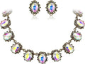 BriLove Victorian Style Statement Necklace Pierced Earrings Jewelry Set for Women Crystal Floral Cameo Inspired Oval Jewellery for Party Prom