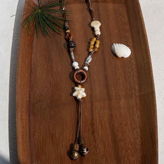 Boho Style Colorful Ceramic Bead Strand Necklace Adjustable Bohemian Jewelry Gift for Women, Fashion Clothing Matching Necklace