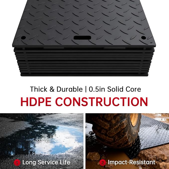 12Pcs 4'x8' Ground Protection Mats w/22 Connectors, Double Sided Diamond Tread - Image 6
