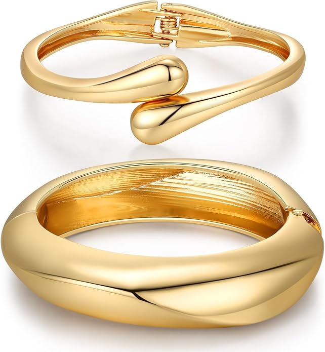 Chunky Gold Bangle Bracelets for Women Trendy 14K Gold Plated Cuff Bracelets Stack, Dainty Bracelet Sets Fashion Jewelry Gift