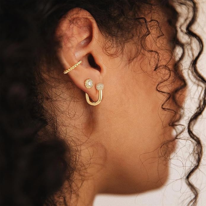 MYEARS Women Earrings Gold Huggie Hoop Ear Stud Cuff 14K Small Simple Hypoallergenic Everyday Jewelry