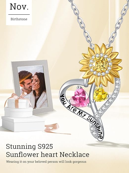 Valentine's Day Gifts for Wife 925 Sterling Silver Double Birthstone Pendant Necklaces I Love You for Always and Forever Necklace Anniversary Birthday Gifts for Wife Girlfriend Mom Her