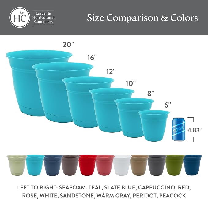 The HC Companies Eclipse Round Planter Pot, 12 Inch, Warm Gray, Attached Saucer - Image 7