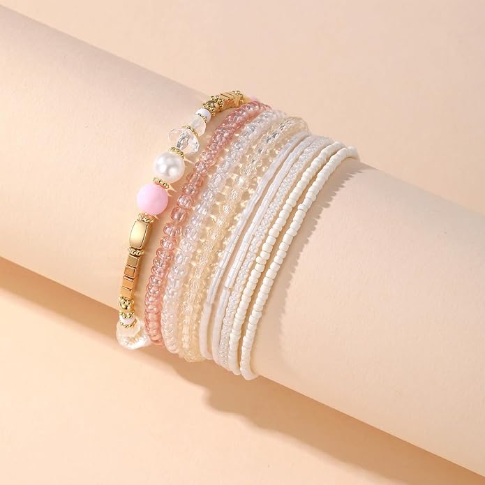 MengPa Beaded Bracelets for Women Trendy Stacks Boho Bead Bracelet Pack Friendship Jewelry
