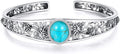 Genuine Turquoise Cuff Bracelet for Women, Sterling Silver Western Vintage Floral Bangle Native American Jewelry, For 6.5-7.5 Inch Wrists