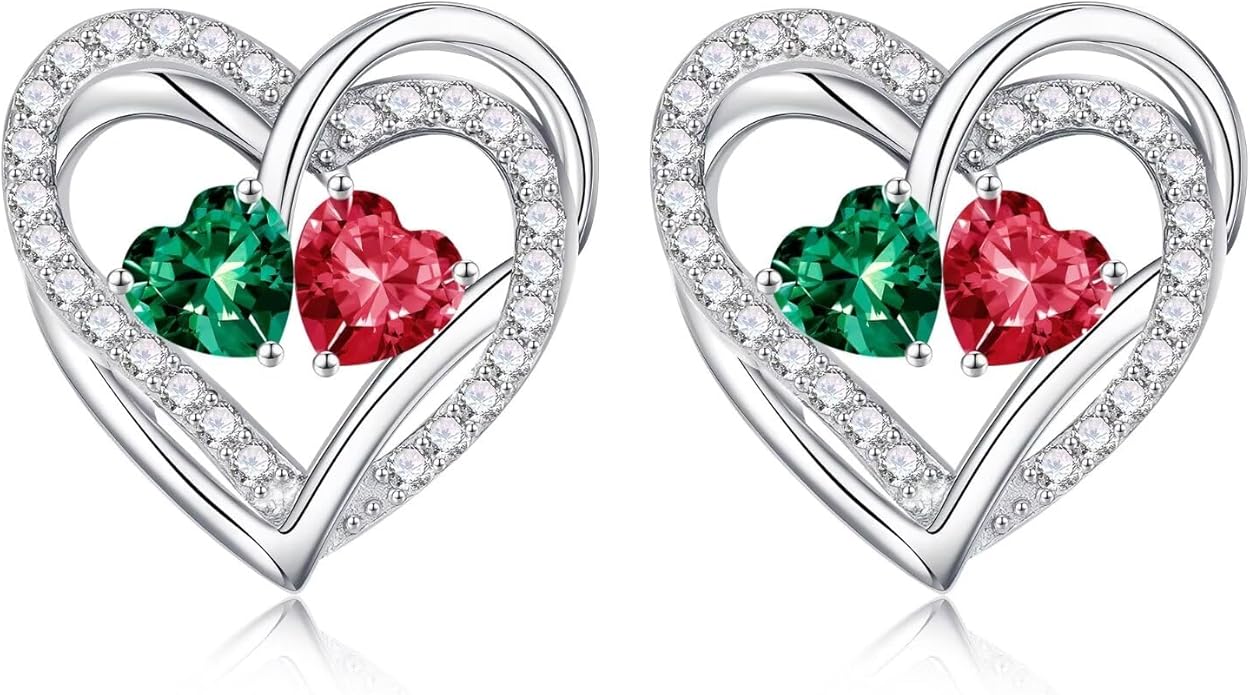 Iefil Valentines Day Gifts for Her, 925 Sterling Silver Heart Birthstone Earrings, Anniversary Birthday Gifts for Women, Birthstone Jewelry for Her Wife Girlfriend Mom