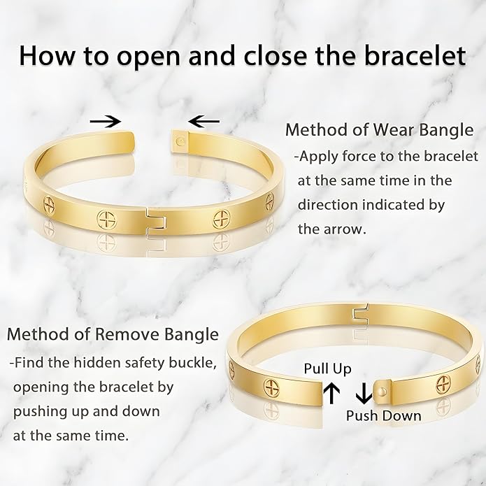 2Pcs 18K Gold-Plated Love Bangle Bracelets set for Women, Stainless Steel Cubic Zirconia Bangle Crystal Friendship Jewelry, Easter Wedding Birthday Gifts for Girlfriend, Wife, Monther