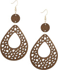 MINACHI Bohemian Hollow Cut-Out Wood Leather Dangle Drop Earrings, Boho Chic Hippie Statement Jewelry Gift for Women