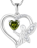 Guardian Angel Necklace 925 Sterling Silver Heart Angel Wings Pendant Birthstone Jewelry for Women