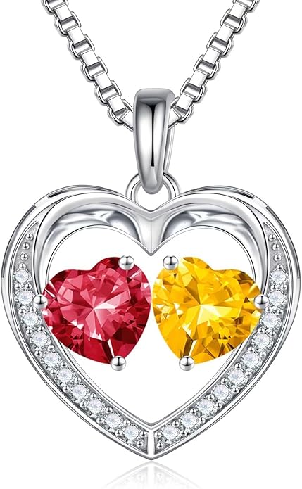 Iefil Valentines Day Gifts for Her - 925 Sterling Silver Heart Birthstone Necklace, Anniversary Birthday Gifts for Women Wife Girlfriend Mom Her
