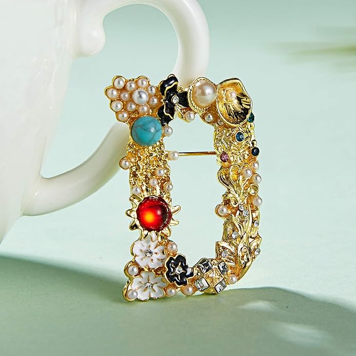 Crystal Pearl Initial Brooches Pins Gold Letter A-Z Lapel Pin Enamel Colorful Alphabet Letter Breastpin Pin Jewelry for Women Girls