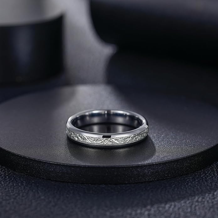 Greenpod 4mm 6mm Tungsten Rings for Men Women Silver Dome Polished Meteorite Inlay Ring Wedding Bands for Him Size 4-13