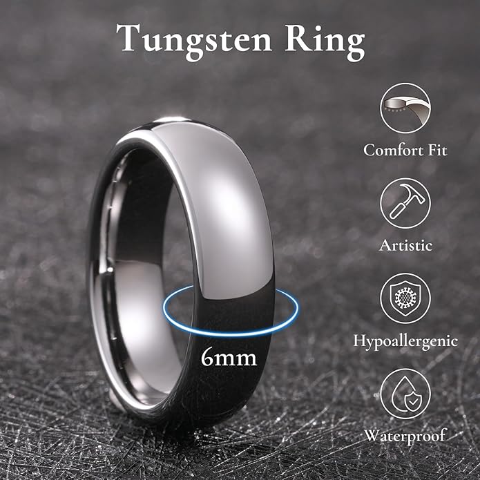 King Will Tungsten Carbide Wedding Band for Men Women Promise Rings for Couples Domed High Polish