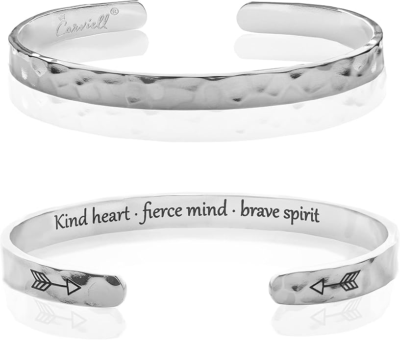 Carviell Engraved Cuff Bracelets for Women – Inspirational, Friendship, Love, Mom, Daughter, Sister, Christian, Graduation, Memorial & Wedding Gifts – 80+ Phrases – Stainless Steel, Gift-Ready