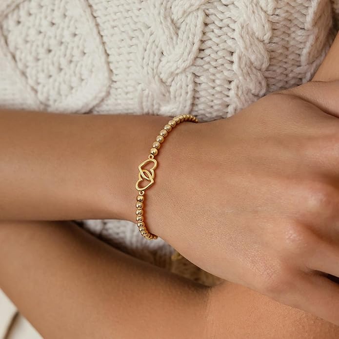 Gold Bracelets for Women 14K Gold Beaded Bracelets Stackable Bracelets for Women Gold Charm Bracelet Non Tarnish Gold Jewelry for Women Trendy