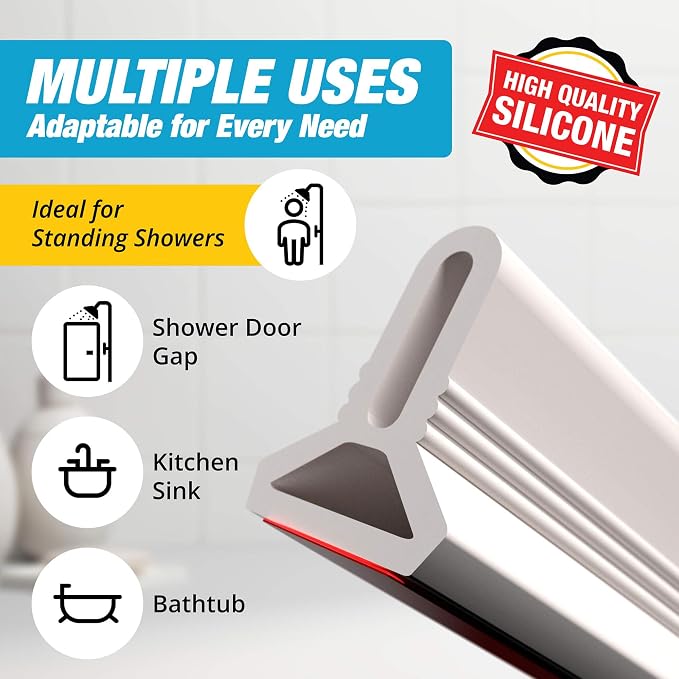 39" White Shower Threshold Water Dam Barrier, 1.5" Tall Water Stopper Strip | - Image 5