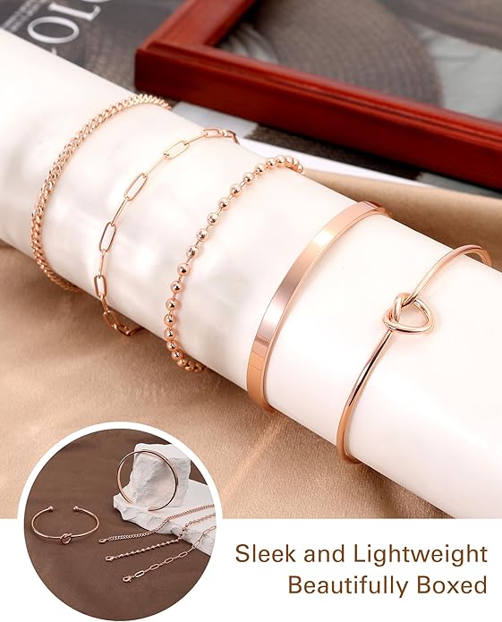 Gold Bracelets for Women, 14K Gold Plated Chain Bracelets Set for Women, Elegant Adjustable Bracelet Stack Jewelry Gifts for Womens