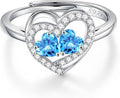 Iefil Adjustable Ring for Women - 925 Sterling Silver Double Birthstone Rings, Anniversary Birthday Gifts for Women Wife Her
