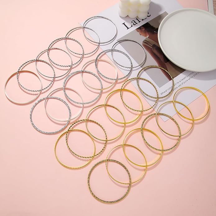 16Pcs Gold Bangle Bracelets for Women - Multi Layer Stackable Textured Bracelets Boho Jewelrys Set.