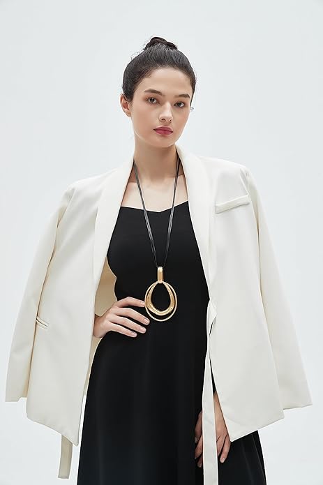 GelConnie Leather Necklace for Women Large Pendant Long Brown Necklace Circle Leather Choker Vintage Sweater Necklace Gold Chunky Boho Necklaces for Women