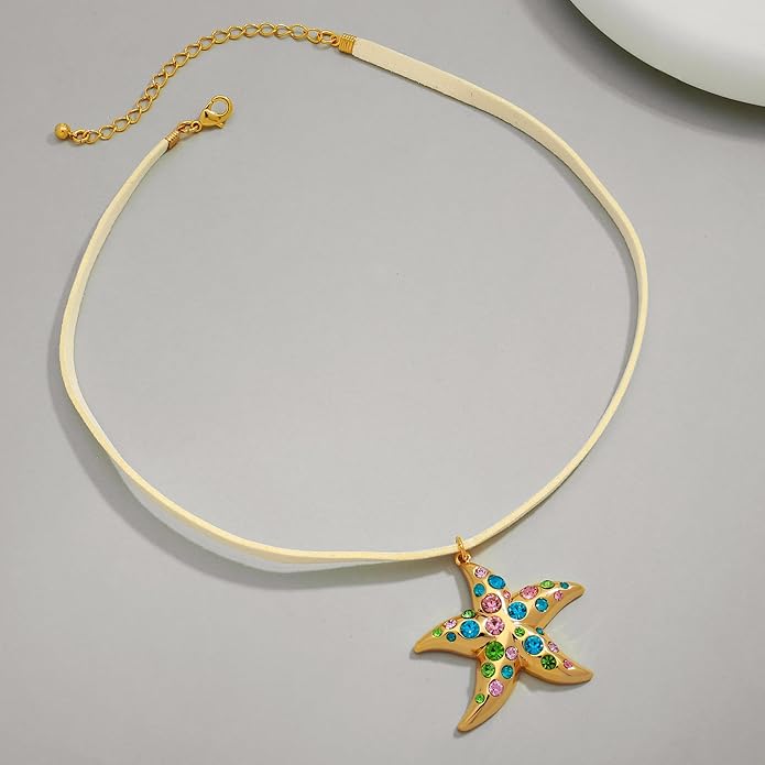 WOWORAMA Gold Necklace for Women Boho Spiral Conch Shell Necklace Starfish Necklace Vintage Ocean Sea Shell Choker Pendant Necklace Adjustable Summer Beach Jewelry