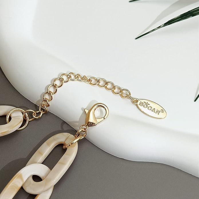 Bocar Acrylic Chunky Statement Necklace for Women Cube Link Chain Collar Necklace and Hoop Earrings Costome Jewelry Set