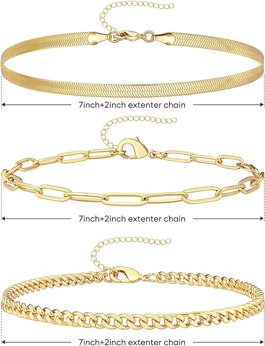 Gold Bracelets Set for Women Non Tarnish Trendy,14K Gold Plated Dainty Stackable Paperclip Cuban Link Chain Bracelets, Simple Cute Cuff Bracelets Jewelry Set Adjustable 7"+2"