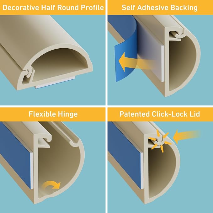 D-Line Half Round Cord Hider, Patented Cable Cover, Hide TV Wall Mount Wires - Image 2