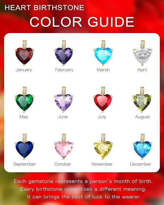 Genuine Birthstone Necklace for Women, Heart Love Necklace, Birthday Gifts for Her