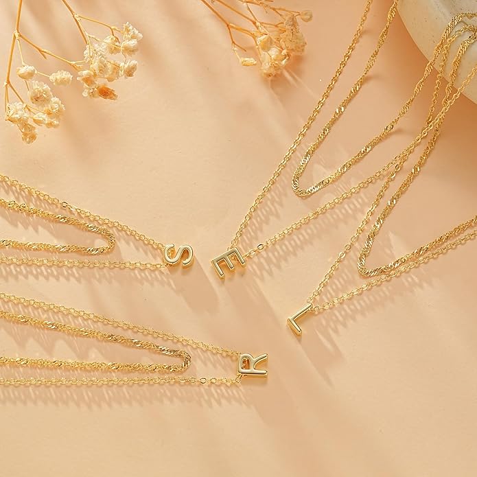 Initial Necklaces for Women, Trendy 14K Gold Plated Layered Necklace Dainty A-Z Letter Custom Name Personalized Choker Necklaces Non Tarnish Fashion Accessories Gold Jewelry Birthday Gifts for Her