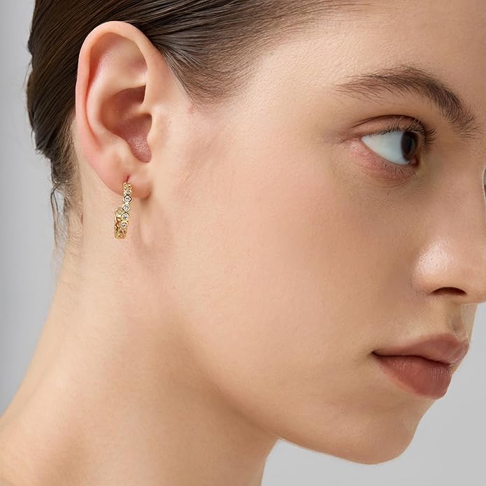 18K Gold Plated Huggie Hoop Earrings for Women, 925 Sterling Silver Post, Hypoallergenic Small Earrings