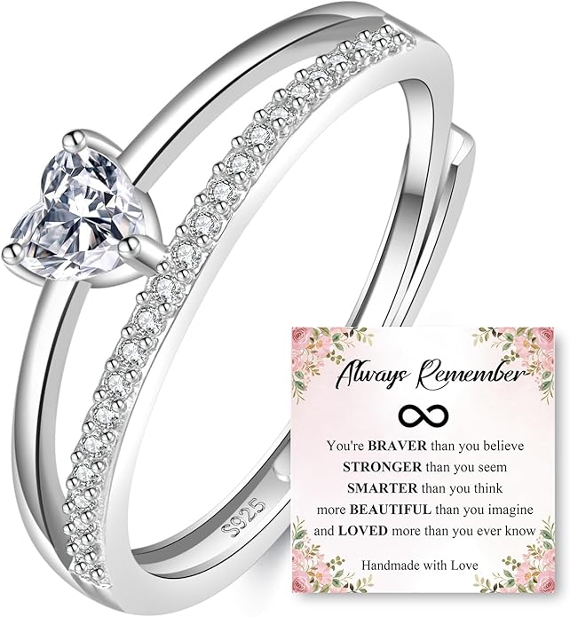 OOOPEL Sterling Silver Adjustable Ring S925 Silver Rings for Women Cubic Zirconia Twist Love Knot Dainty Ring Silver Minimalist Open Finger Rings Silver Thumb Sterling Silver Ring