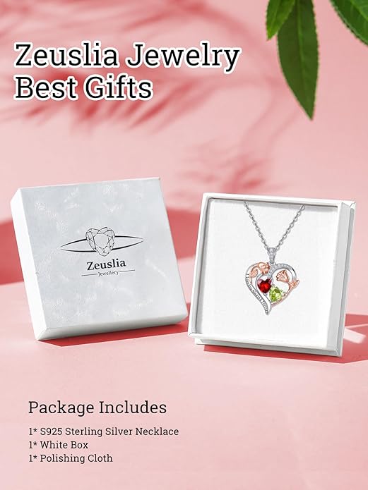 Valentine's Day Gifts for Wife 925 Sterling Silver Double Birthstone Pendant Necklaces I Love You for Always and Forever Necklace Anniversary Birthday Gifts for Wife Girlfriend Mom Her