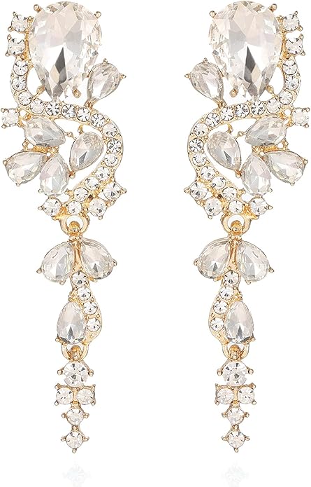 Rhinestone Statement Dangle Earrings Sparkly Crystal Bridal Wedding Earrings for Brides Bridesmaides Chandelier Teardrop Earrings for Women Prom Party