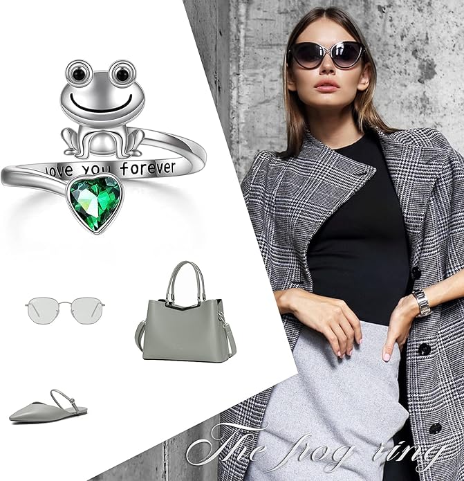 POPLYKE Frog Rings for Women Sterling Silver Frog Hold Topaz Heart CZ Rings Statement Rings